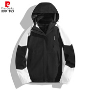 皮爾卡丹（pierre cardin）高端品牌外套男女戶外沖鋒衣三合一2025新款秋冬防風防水印字定制 1818-男黑白 L