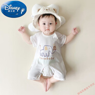 迪士尼（Disney）夏季嬰兒連體衣新生兒純棉開(kāi)檔哈衣男女寶寶卡通可愛(ài)短袖戶(hù)外童裝 白色 E 小象 連體開(kāi)檔 90cm
