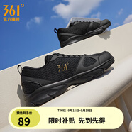 361°運動鞋男鞋秋季透氣網面跑鞋黑色通勤輕質戶外慢跑步鞋 曜石黑/皇冠金 42