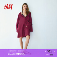 H&M女裝無(wú)領(lǐng)連衣裙2025夏季新款喇叭袖裙衫式長(cháng)袖連身裙1289460 酒紅色 S 160/88