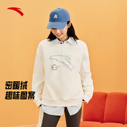 安踏套頭衛衣女2025冬季新款圓領(lǐng)休閑長(cháng)袖針織寬松上衣趣味印花打底衫
