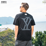 英爵倫涼感冰絲棉短袖T恤男潮牌字母印花體恤夏季半袖上衣服 雅黑_【涼感降溫】 S _(90-105斤)