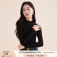 香影【抗起球科技針織衫】2024新款木耳邊半高領(lǐng)針織打底衫女秋冬 黑色 木耳邊領(lǐng) N844008 S