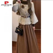 皮爾卡丹（pierre cardin）大碼女裝秋冬小香風(fēng)收腰外套+高領(lǐng)針織衫+高腰半身裙顯瘦三件套女 氣質(zhì)咖 高腰半身裙【單件/含內襯】 2XL 【建議135-150斤】