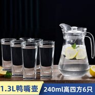 富光【央媽推薦】玻璃冷水壺家用耐熱高溫泡茶壺涼白開(kāi)水杯鴨嘴壺果汁 鴨嘴壺1只+送6只高四方杯 240ml