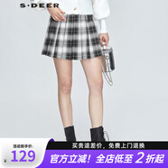 sdeer圣迪奧2021年春季女裝學(xué)院風(fēng)撞色格紋青春百褶格紋A字短裙女S21161304 深灰綠/98（實(shí)際顏色為深灰/97） S 160