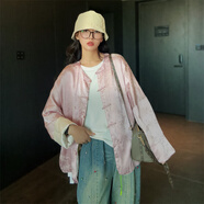 FAYINYOO減齡新中式真絲提花外套女國(guó)風(fēng)對(duì)襟盤(pán)扣撞色袖舒適百搭上衣O51185 杏色 S
