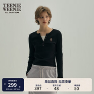 Teenie Weenie小熊秋季黑色棉質(zhì)打底衫polo領(lǐng)長(cháng)袖T恤白色外穿上衣 B-黑色 M