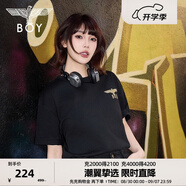 BOY LONDON【破棘之翼】BOYLONDON潮牌夏季短袖男女同款翅膀刺繡T恤N01025 黑色 L
