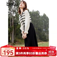 百圖betu女裝春季新款連衣裙法式條紋拼接長袖連衣裙女2401T66 黑色 XS