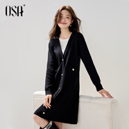 歐莎假兩件V領(lǐng)針織連衣裙女冬季2025新款直筒小香風(fēng)中長(cháng)款裙子