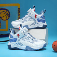 里奇.喬丹   RICKY JORDAN秋冬款皮面中大童橡膠底旋轉扣兒童籃球鞋跨境運動(dòng)鞋休閑跑步童鞋 C2306白藍【旋轉扣】 31