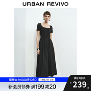 UR2025秋季新款女裝休閑簡(jiǎn)約拼接修身短袖連衣裙UWM750025 黑色 (偏長(zhǎng)) XL