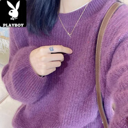花花公子（PLAYBOY）折扣剪標品牌撤柜歐貨專柜品牌浣熊絨亮絲毛衣長袖慵懶套頭 紫色 均碼 的 80-140斤可穿