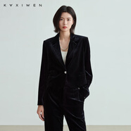 佧茜文（KAXIWEN）絲絨鉆扣外套2025秋季新款時尚通勤奢感修身黑色上衣女黑色S