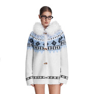 FDR官方店 可拆卸毛領(lǐng)費爾島毛衣外套女秋冬季加厚撞色針織衫 白灰色 (可拆卸毛領(lǐng)) M