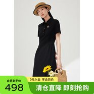 敦奴夏季新款polo短袖中長(cháng)款連衣裙休閑運動(dòng)風(fēng)小黑裙 正黑色 2XL