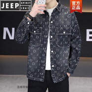 JEEP SPIRIT2025新款秋季牛仔夾克男士痞帥春秋款休閑薄款男裝襯衫男款外套男 XG-J342黑色 L