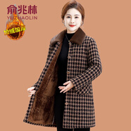 俞兆林（YUZHAOLIN）媽媽冬裝水貂絨棉衣外套格子毛呢子大衣中老年奶奶裝加絨加厚棉服 紅2黑格子 2XL (參考105-120斤)