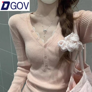 DGOV欲修身V領(lǐng)百搭打底衫女秋季內搭感毛衣長(cháng)袖針織衫上衣 粉紅色【沒(méi)有蕾絲邊】 S 建議75-95斤