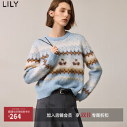 LILY【費爾島系列】秋裝新款女裝復(fù)古寬松休閑通勤針織衫毛衣 404淺藍 L