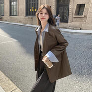 Semir美拉德皮衣西裝外套女春秋2025新款感寬松休閑假兩件PU皮西服 森馬棕色【新款升級版面料】 L (【116-125斤】)