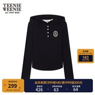 Teenie Weenie小熊女裝連帽長袖T恤冬季半開襟休閑學院時尚上衣 黑色 S (160)