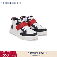 TOMMY HILFIGER童裝男潮流美式復(fù)古撞色魔術(shù)貼休閑鞋籃球跑步運動鞋板鞋 藍(lán)白拼色001 35