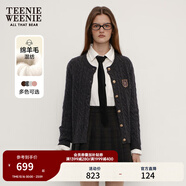 Teenie Weenie小熊女裝毛衣秋舒適學(xué)院風(fēng)綿羊毛絞花針織開衫軟外套 煤灰色 S