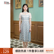 固執（OBSTINATE）【特價(jià)】夏季新款中式蕾絲格子印花短袖中長(cháng)連衣裙31912LQ067 綠藍格子 M