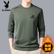 花花公子（PLAYBOY）純棉衛(wèi)衣男士2025秋冬季新款圓領(lǐng)套頭內(nèi)搭休閑體恤衫男秋衣 加絨608灰綠 加厚 M 165建議90-120斤