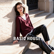 百家好（Basic House）休閑早秋假兩件側邊系帶收腰顯瘦長(cháng)袖針織衫女-B0624S5F602 酒紅 M （90-120斤）