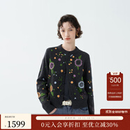 EIN PURE 多巴胺花卉繡花綿羊毛復(fù)古針織開衫外套2025早秋新款 砂石灰 L