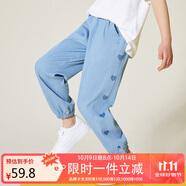 ASK JUNIOR女童褲子2025秋中大童長褲時尚印花柔軟兒童牛仔褲 藍(lán)色 170