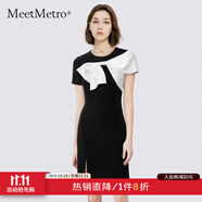 MeetMetro瑪依爾2025夏季新品撞色蝴蝶結(jié)開衩連衣裙女收腰顯瘦小黑裙 黑色【現(xiàn)貨閃電發(fā)】 XL