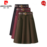 皮爾卡丹（pierre cardin）秋冬毛呢半身裙女a(chǎn)字大擺傘裙2025新款高腰顯瘦中長(cháng)呢子百褶裙子 保暖咖色 腰帶 M 27 90-108斤