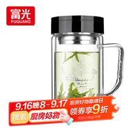富光雙層玻璃杯商務(wù)泡茶杯子 大容量男女耐熱辦公水杯帶把黑色320ml
