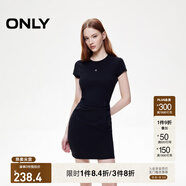 ONLY【七夕禮物】金屬裝飾收腰捏褶短裙T恤裙連衣裙女|125161021 H1Z黑色 M