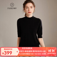 帕什 羊絨衫女100%山羊絨秋冬新款半高領(lǐng)短袖百搭針織毛衣 MC-210 黑色 M