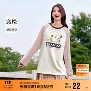 森馬史努比長(zhǎng)袖t恤女中長(zhǎng)款撞色春秋純棉高克重上衣109524101006