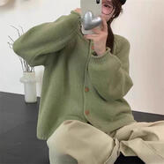 京濮飛2025秋冬寬松毛衣少女風(fēng)韓版針織開衫上衣時(shí)尚 綠色 M (80-120)