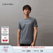 Calvin KleinJeans夏季男女情侶中性年輕ck多色印花透氣修身短袖T恤J320931 PN6-霧霾藍 S （推薦120-130斤）