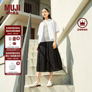 無(wú)印良品（MUJI）女式 強捻 抽褶裙 長(cháng)半身裙女裙子女裝格子裙25年夏季BE1VEC5S 黑色 L （165/70A）