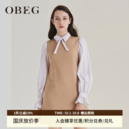 OBEG歐碧倩春季假兩件襯衫OL拼接連衣裙10404044 米色 L /170/40