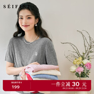詩凡黎涼感天絲老錢萊賽爾POLO絞花針織衫25夏新薄圓領(lǐng)短袖開衫女 【短袖圓領(lǐng)套頭】淺灰色 S