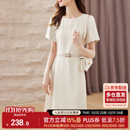 尚都比拉設(shè)計感拼接連衣裙夏季高級感氣質(zhì)百褶裙小個子中長裙子 杏色 L
