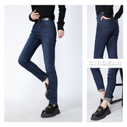 哥弟（GIRDEAR）女裝褲子秋冬穿搭保暖加絨小腳褲磨毛修身顯瘦牛仔褲1100414 藍色 L 4碼