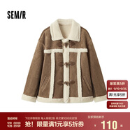 森馬（Semir）外套女牛角扣翻領(lǐng)寬松文藝2024冬季仿麂皮仿兔毛夾克109724108011