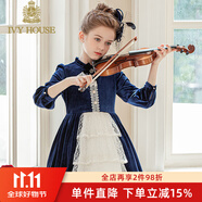 IVY HOUSE常春藤兒童裝女童連衣裙秋季新款復古絲絨高貴氣質(zhì)宮廷風lolita裙 深藍色 120cm(120/56)