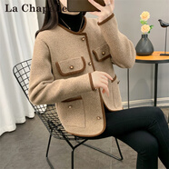 拉夏貝爾（La Chapelle）春裝短款小香風(fēng)外套女2026年春秋新款小個(gè)子洋氣百搭針織上衣開(kāi)衫 駝色 L